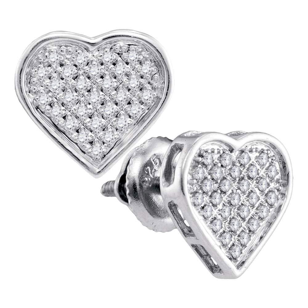 Sterling Silver Womens Round Diamond Heart Cluster Earrings 1/6 Cttw