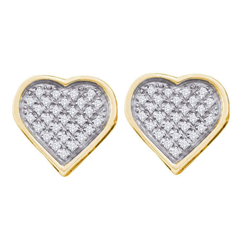 Yellow-tone Sterling Silver Womens Round Diamond Heart Cluster Stud Earrings 1/6 Cttw