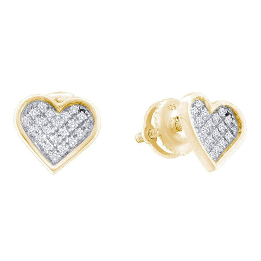 Sterling Silver Womens Round Diamond Yellow-tone Heart Cluster Earrings 1/10 Cttw