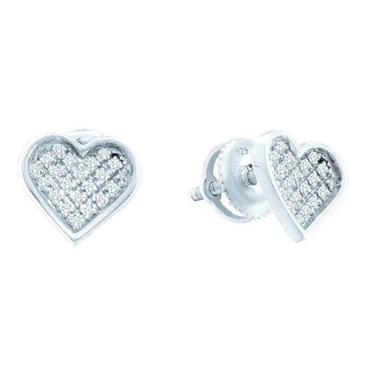 Sterling Silver Womens Round Diamond Heart Cluster Earrings 1/10 Cttw