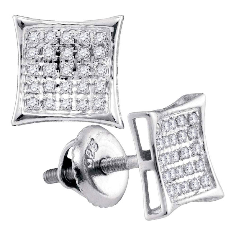Sterling Silver Womens Round Diamond Square Kite Cluster Stud Earrings 1/6 Cttw