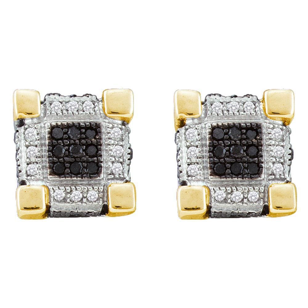 10kt Yellow Gold Mens Round Diamond 3D Cube Square Cluster Stud Earrings 1/4 Cttw