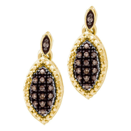 10kt Yellow Gold Womens Round Cognac-brown Color Enhanced Diamond Dangle Earrings 1/3 Cttw