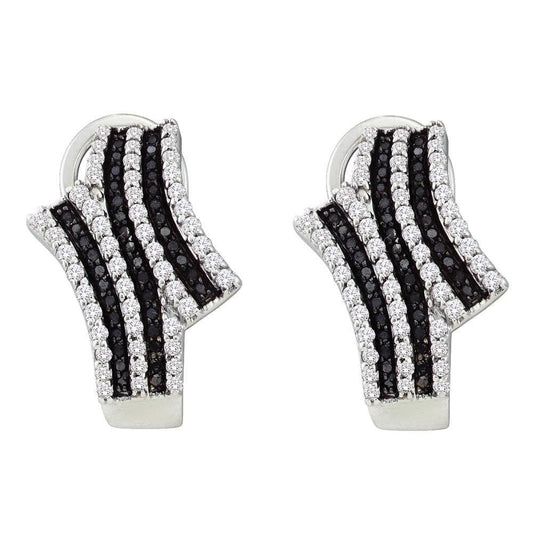 14kt White Gold Womens Round Black Color Enhanced Diamond Hoop Earrings 7/8 Cttw