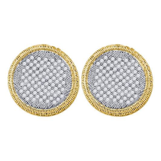 10kt Yellow Gold Womens Round Pave-set Diamond Circle Cluster Stud Earrings 1.00 Cttw