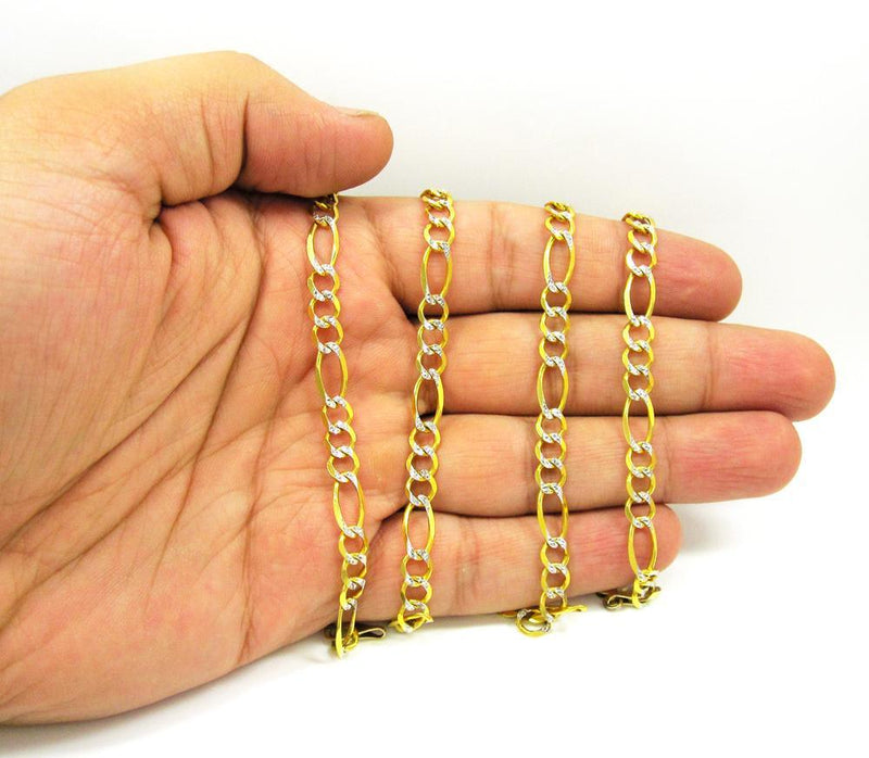 6.5MM 10K Yellow Gold Pave Figaro Link Chain, Chain, Jawa Jewelers, Jawa Jewelers