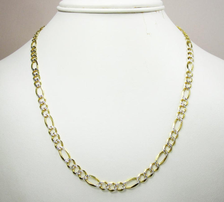 5MM 10K  Gold Hollow Pave Figaro Link Chain, Chain, Jawa Jewelers, Jawa Jewelers