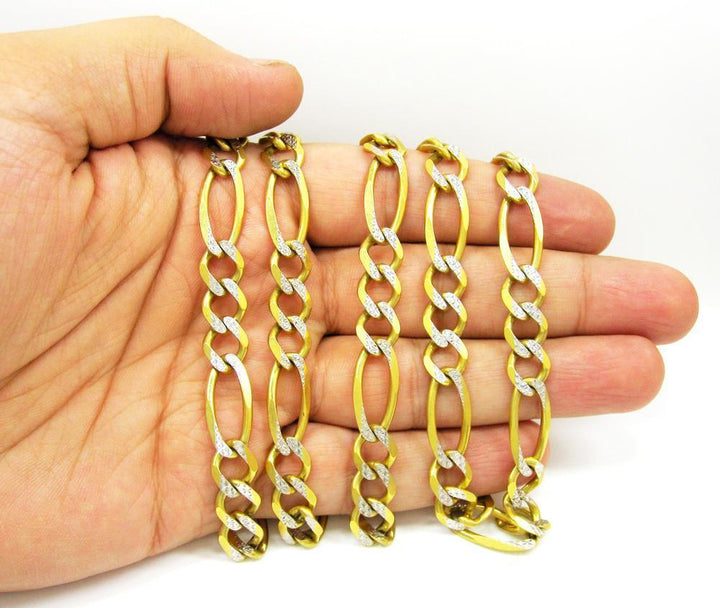 9.5MM 14K Yellow Gold Pave Figaro Link Chain, Chain, Jawa Jewelers, Jawa Jewelers