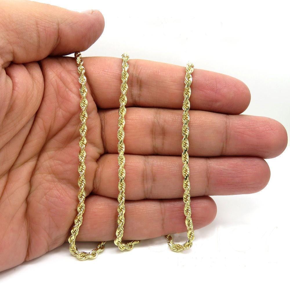 14k Yellow Gold 4MM Solid Rope Chain Diamond Cut Necklace - 4MM / 18 Inches