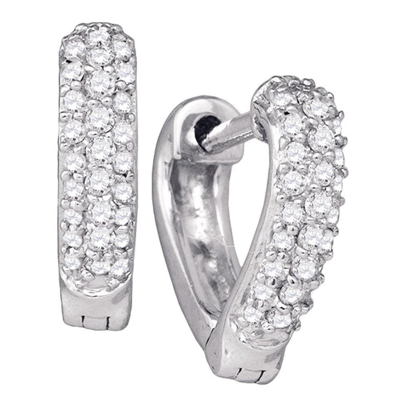 10kt White Gold Womens Round Pave-set Diamond Heart Huggie Hoop Earrings 1/5 Cttw