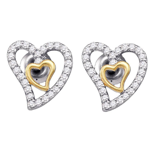 10kt White Gold Womens Round Diamond Heart Screwback Earrings 1/5 Cttw