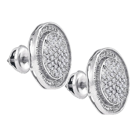 Sterling Silver Womens Round Diamond Circle Frame Cluster Stud Earrings 1/2 Cttw