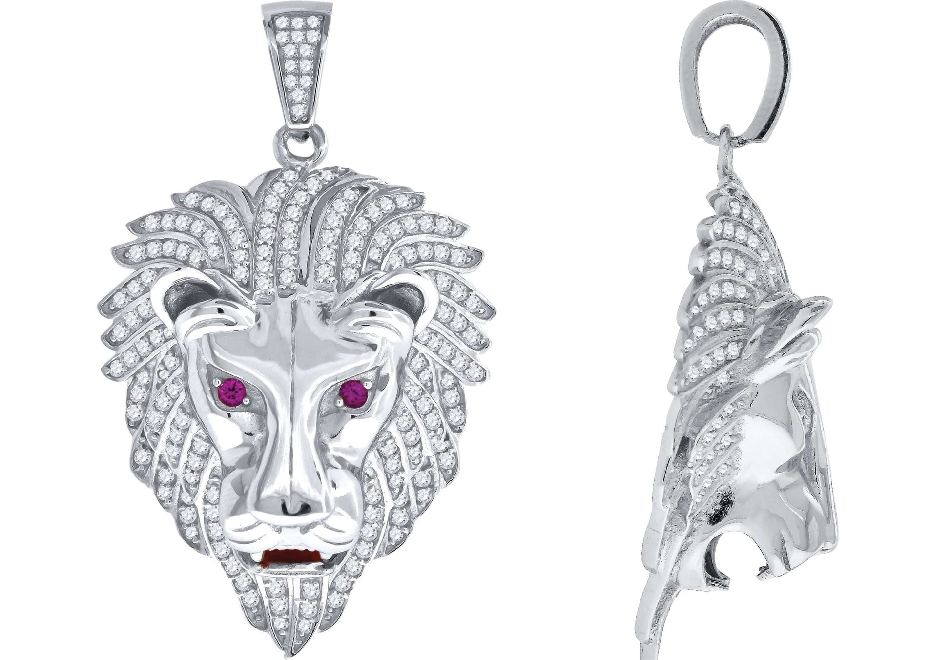 925 Sterling Silver Cubic Zirconia CZ Lion Head  Mens Fashion Pendant Charm, Pendants, JJ-SLV, Jawa Jewelers