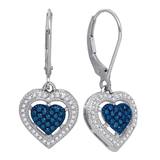 blue Diamond Heart Dangle Earrings