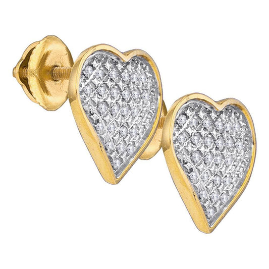 Yellow-tone Sterling Silver Womens Round Diamond Heart Screwback Earrings 1/6 Cttw
