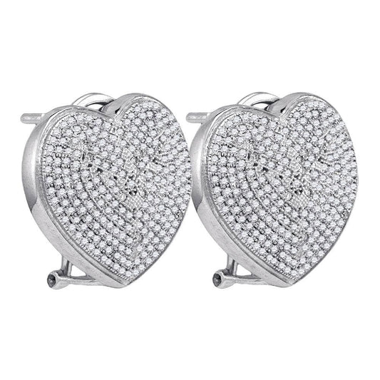 Diamond heart omega-back earrings