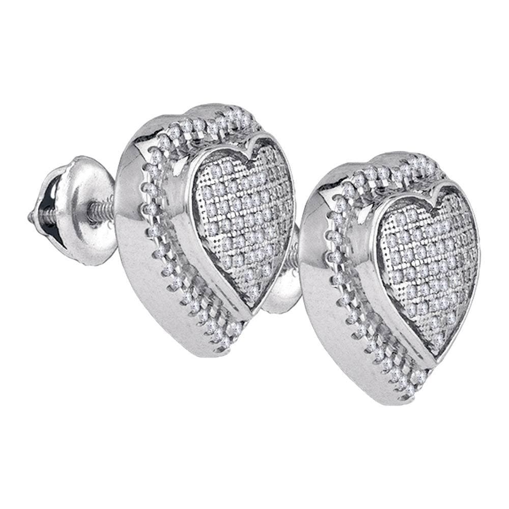 Sterling Silver Womens Round Diamond 3D Heart Cluster Stud Earrings 5/8 Cttw
