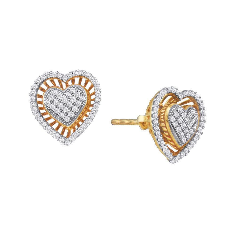 10kt Yellow Gold Womens Round Diamond Heart Cluster Stud Earrings 1/3 Cttw