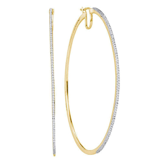 10kt Yellow Gold Womens Diamond Large Hoop Earrings 1/2 Cttw