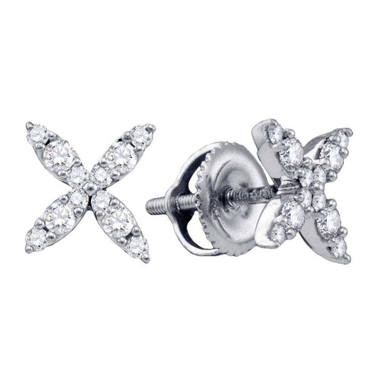 14kt White Gold Womens Round Diamond X Stud Earrings 1/4 Cttw