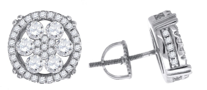 925 Sterling Silver Cubic Zirconia CZ Flower Womens Stud Earrings, Earrings, JJ-SLV, Jawa Jewelers