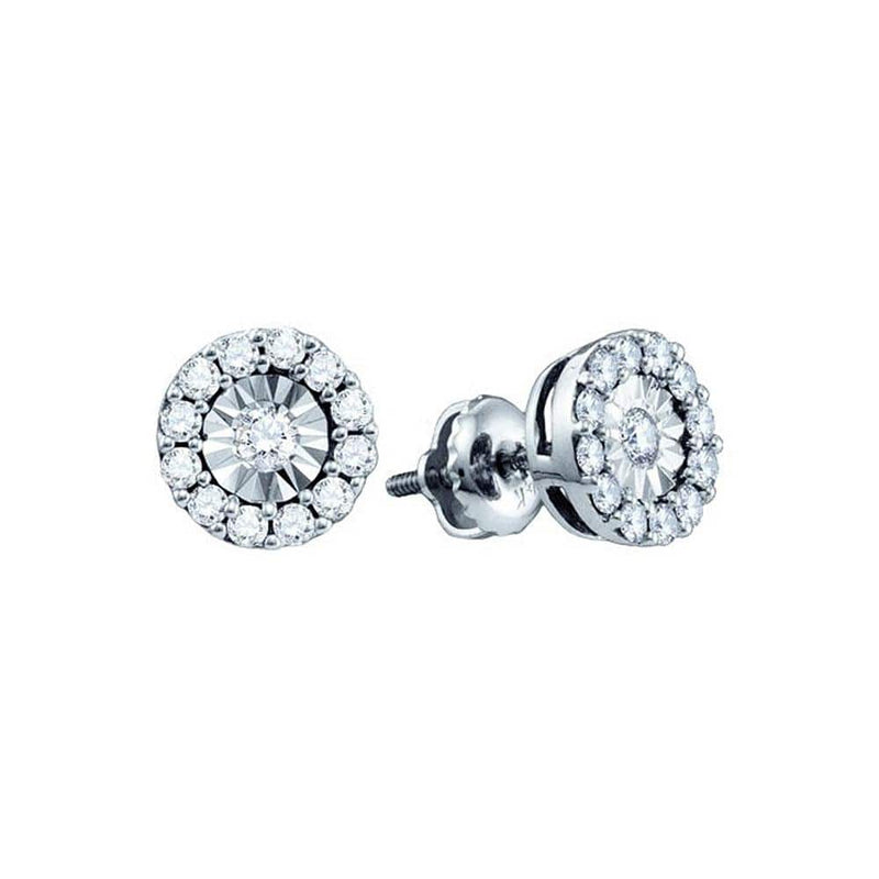 10kt White Gold Womens Round Diamond Illusion-set Solitaire Stud Earrings 1/4 Cttw