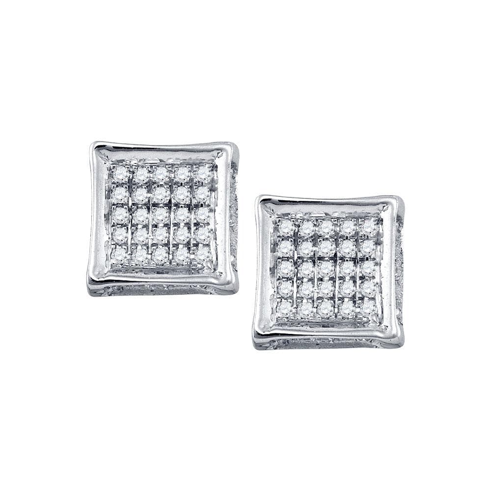 10kt White Gold Mens Round Diamond Square Cluster Stud Earrings 1/8 Cttw