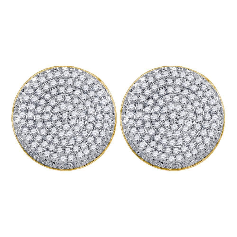 10kt Yellow Gold Mens Round Diamond Circle Cluster Stud Earrings 5/8 Cttw