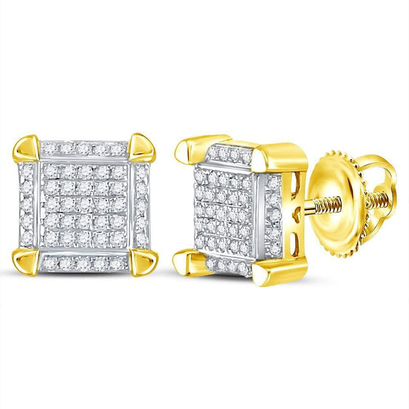 10kt Yellow Gold Mens Round Diamond Square Cluster Stud Earrings 1/6 Cttw