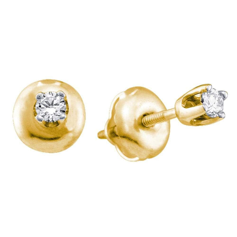14kt Yellow Gold Girls Infant Round Diamond Solitaire Stud Earrings 1/20 Cttw
