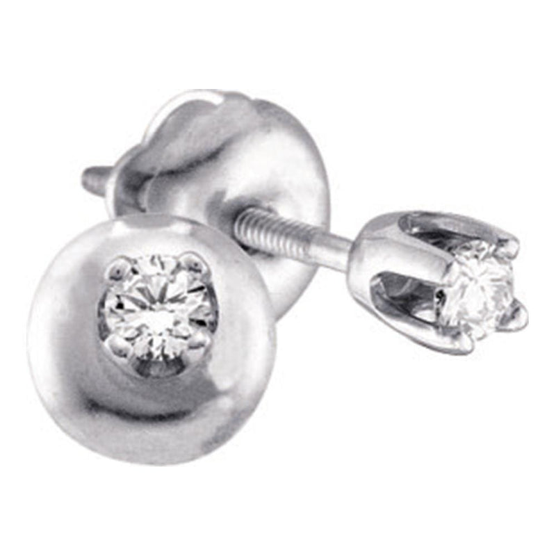 14kt White Gold Girls Infant Round Diamond Solitaire Stud Earrings 1/10 Cttw