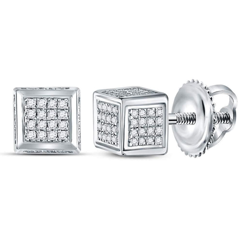 Diamond 3D box Cluster Stud Earrings