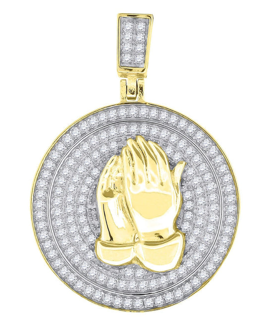 925 Sterling Silver Yellow-tone Cubic Zirconia CZ Praying Hands Religious Pendant Charm, Pendants, JJ-SLV, Jawa Jewelers