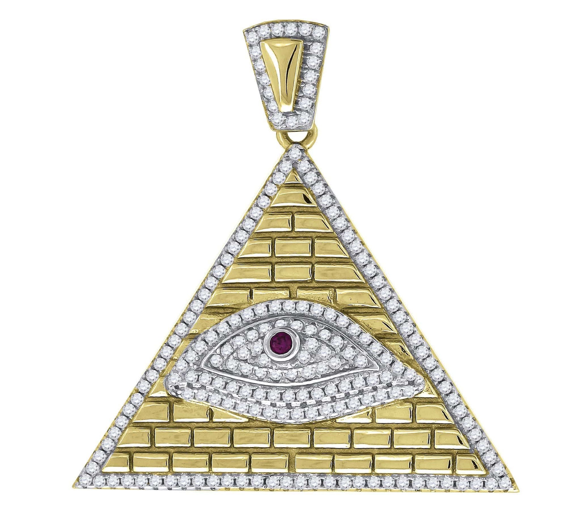 925 Sterling Silver Yellow-tone Cubic Zirconia CZ Evil Eye Pyramid Religious Pendant Charm, Pendants, JJ-SLV, Jawa Jewelers