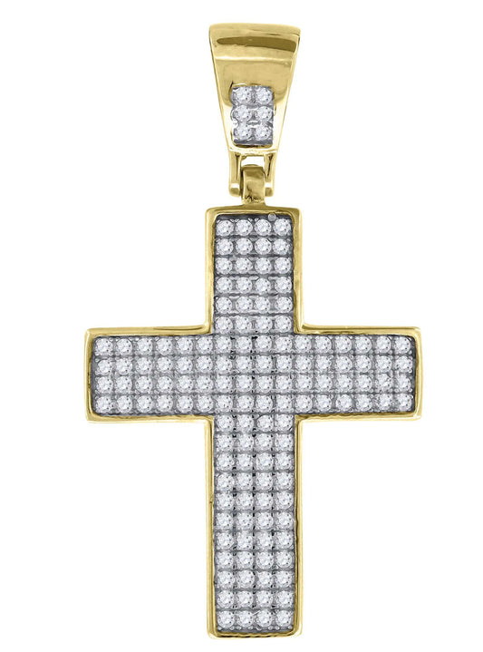 925 Sterling Silver Yellow-tone Cubic Zirconia CZ Cross Religious Pendant Charm, Pendants, JJ-SLV, Jawa Jewelers
