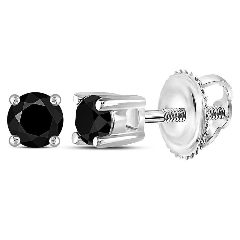 Sterling Silver Unisex Black Color Enhanced Diamond Screwback Stud Earrings 1/4 Cttw
