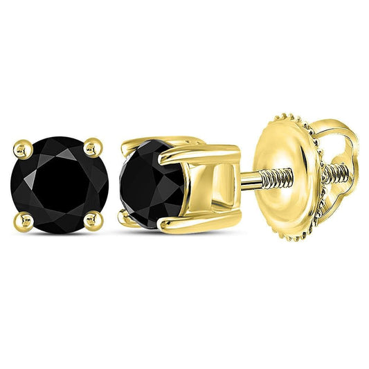 Yellow-tone Sterling Silver Unisex Round Black Color Enhanced Diamond Solitaire Earrings 1/2 Cttw