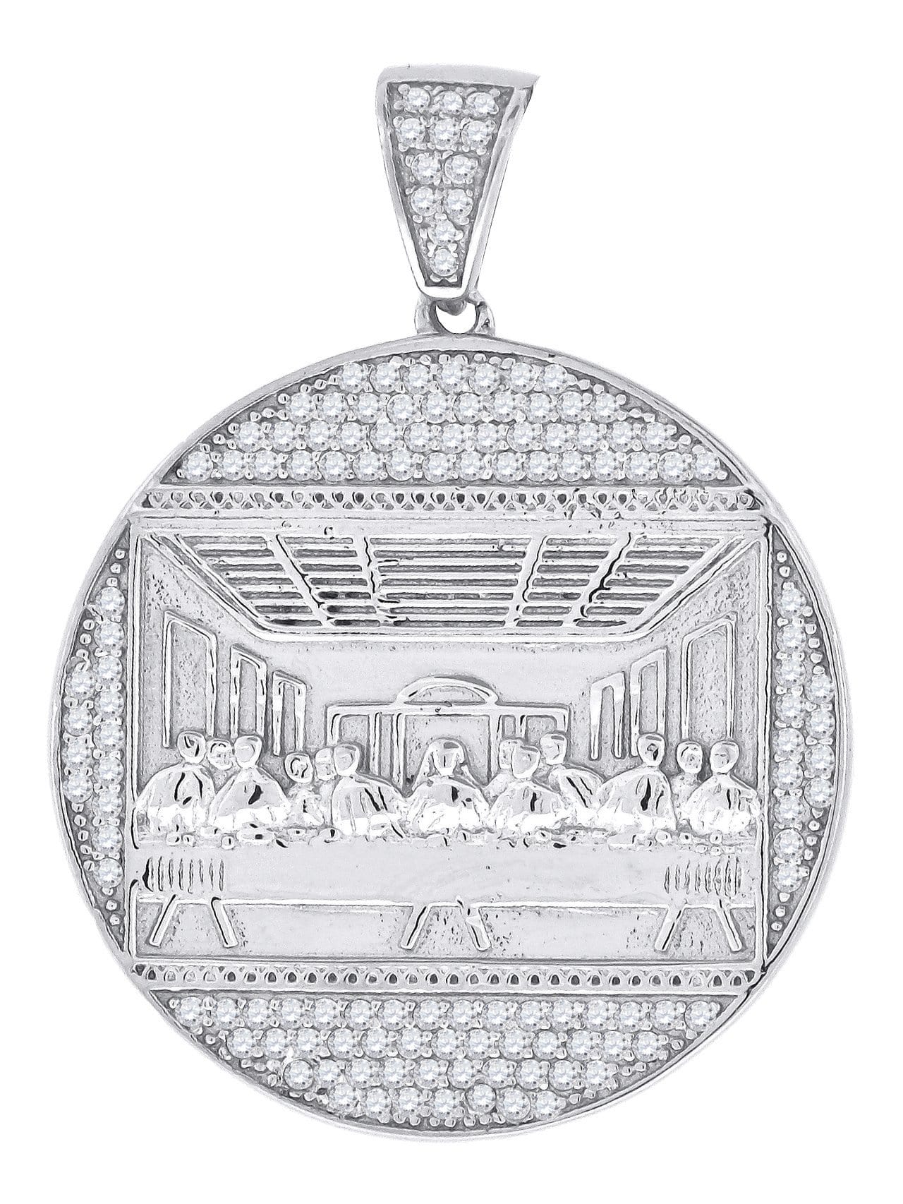 925 Sterling Silver Cubic Zirconia CZ Last Supper Religious Pendant Charm, Pendants, JJ-SLV, Jawa Jewelers
