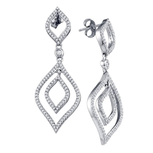 10kt White Gold Womens Round Diamond Dangle Earrings 3/4 Cttw