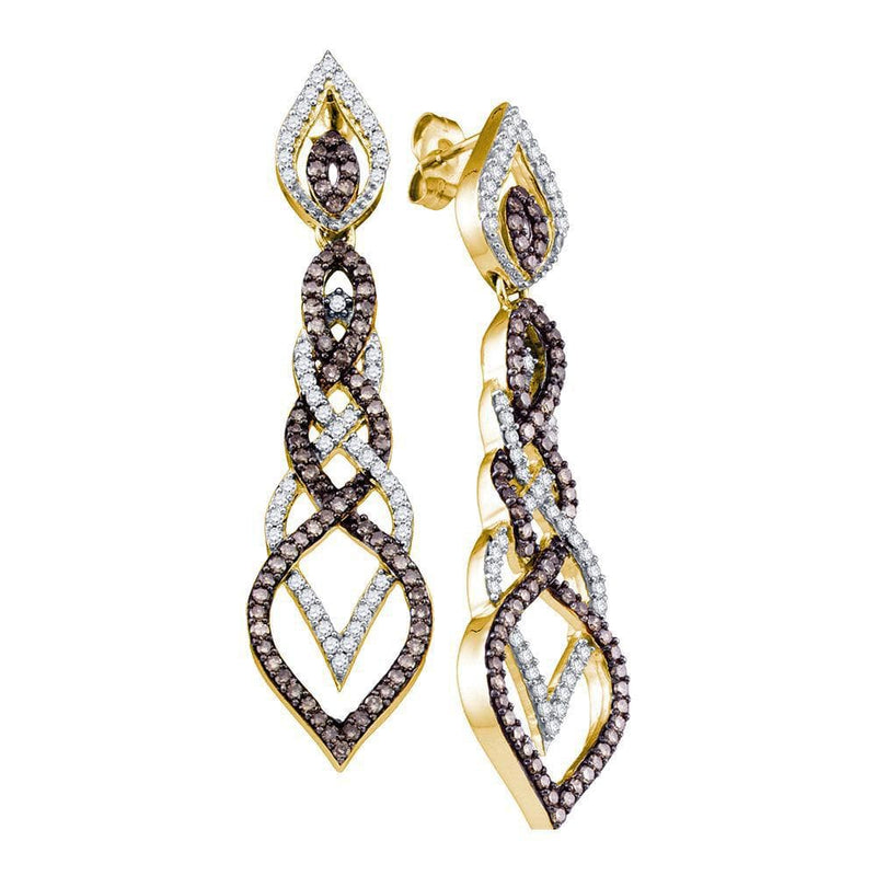 10kt Yellow Gold Womens Cognac-brown Color Enhanced Diamond Dangle Earrings 1-1/2 Cttw