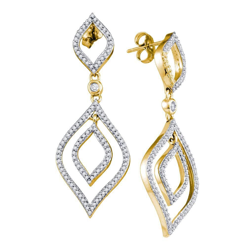 10kt Yellow Gold Womens Round Diamond Dangle Earrings 1-3/8 Cttw