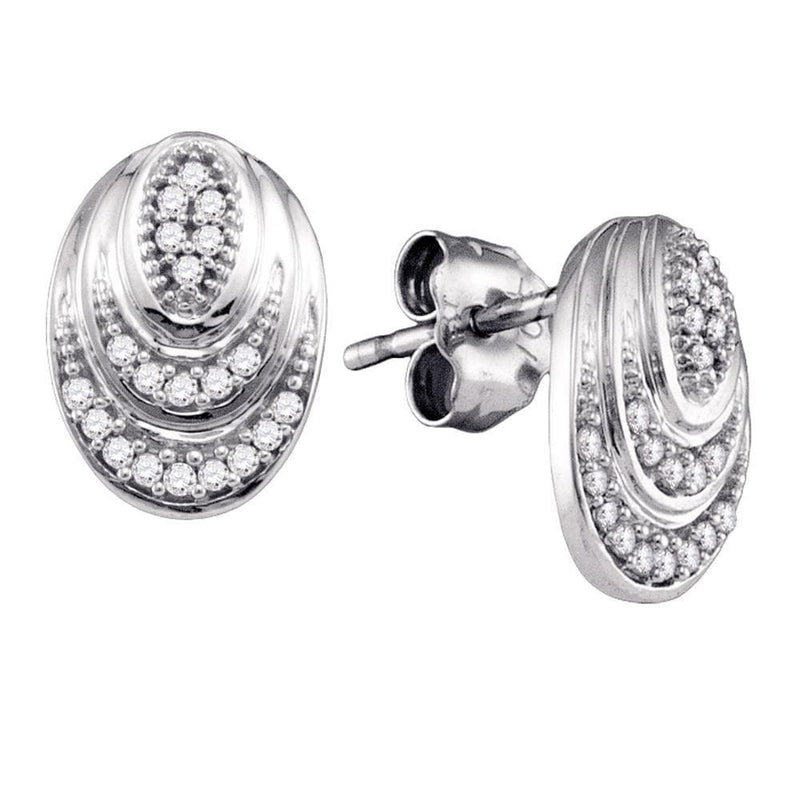 10kt White Gold Womens Round Diamond Oval Stud Earrings 1/8 Cttw
