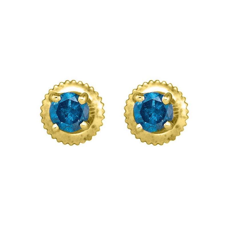 10kt Yellow Gold Womens Round Blue Color Enhanced Diamond Solitaire Earrings 1/2 Cttw