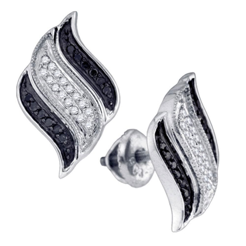 10kt White Gold Womens Round Black Color Enhanced Diamond Cascading Stud Earrings 1/4 Cttw