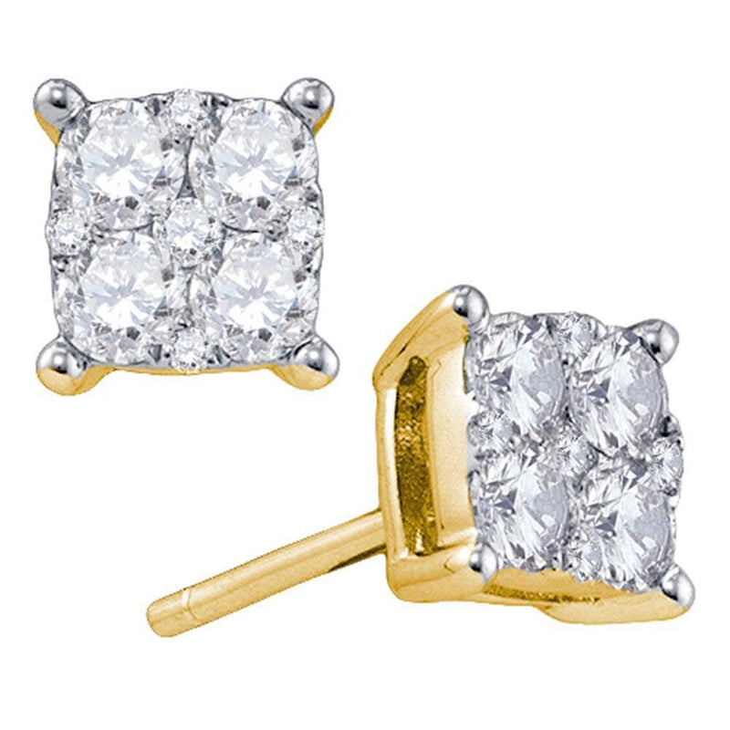 18kt Yellow Gold Womens Round Diamond Cluster Screwback Earrings 1/3 Cttw