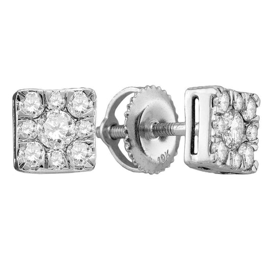 diamond square cluster stud earrings