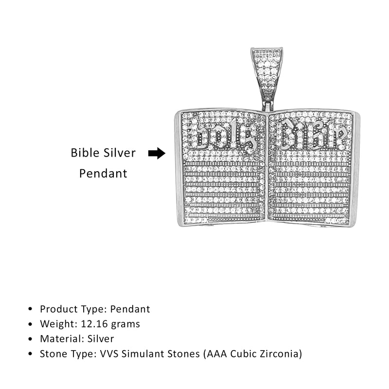 925 Sterling Silver Iced Out Bible Pendant