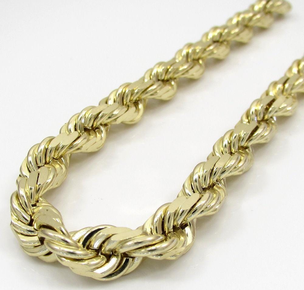 14K Yellow Gold 5mm Solid Rope Chain Diamond Cut Necklace 5mm / 26 Inches