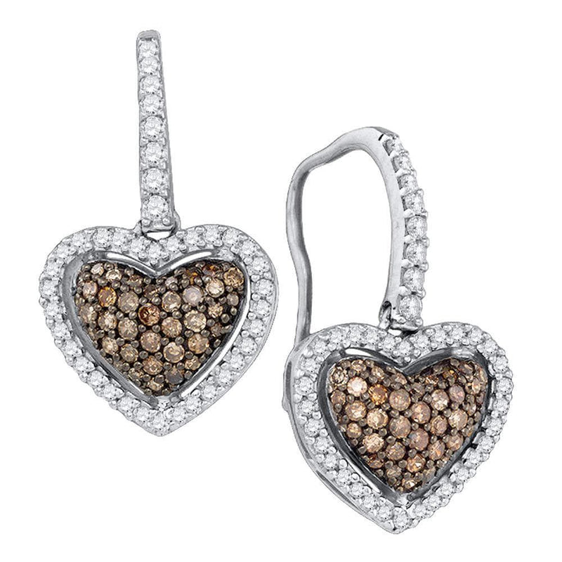brown diamond heart dangle earrings