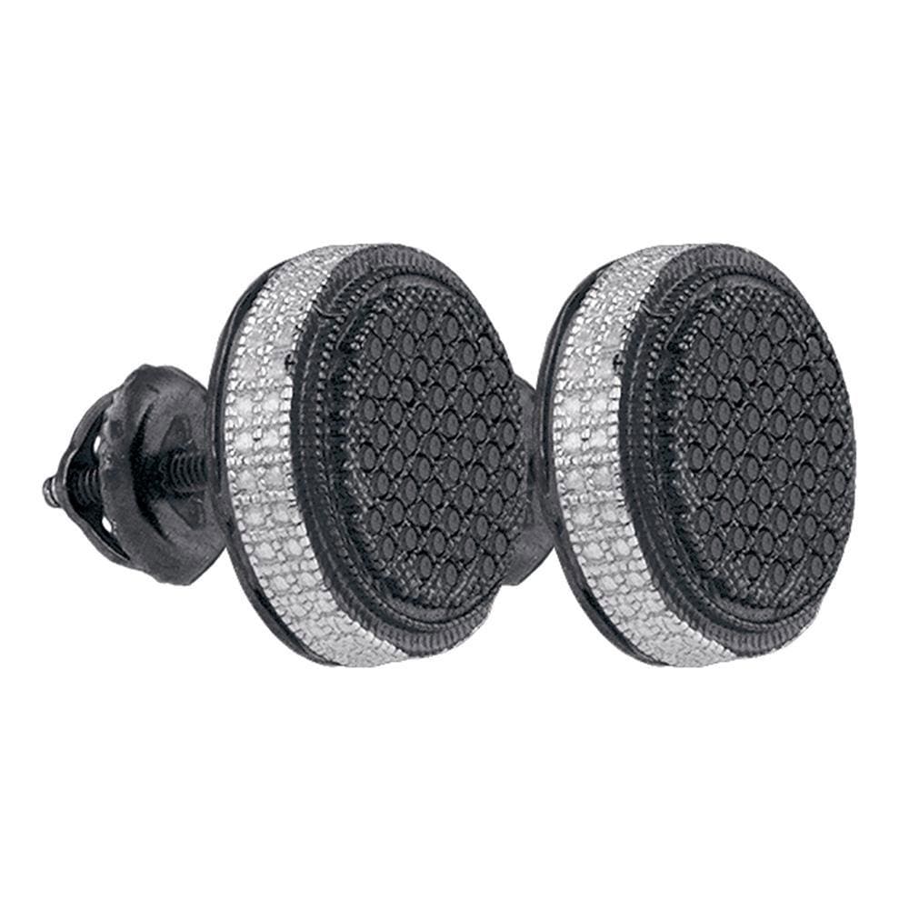 Sterling Silver Mens Round Black Color Enhanced Diamond Circle Stud Earrings 1/3 Cttw